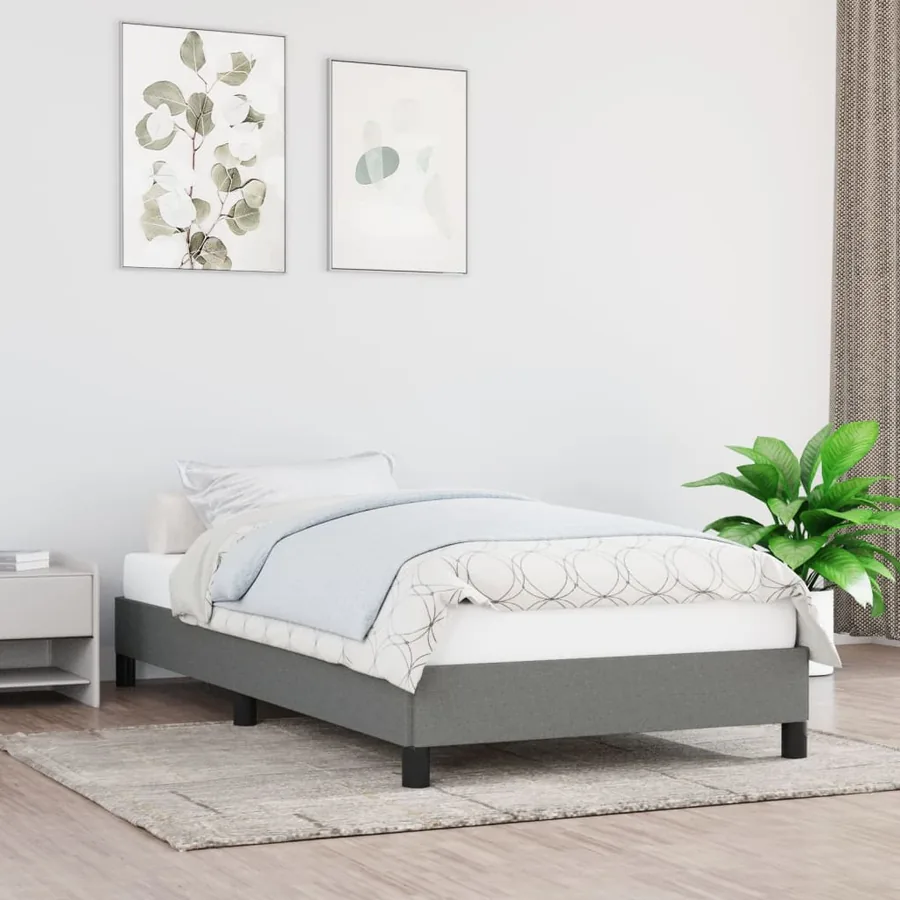 Cadre de lit sans matelas gris foncé 90x190 cm tissu