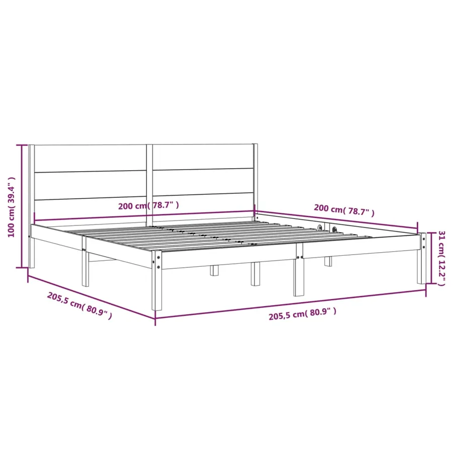 Cadre de lit sans matelas 200x200 cm bois massif de pin - 6