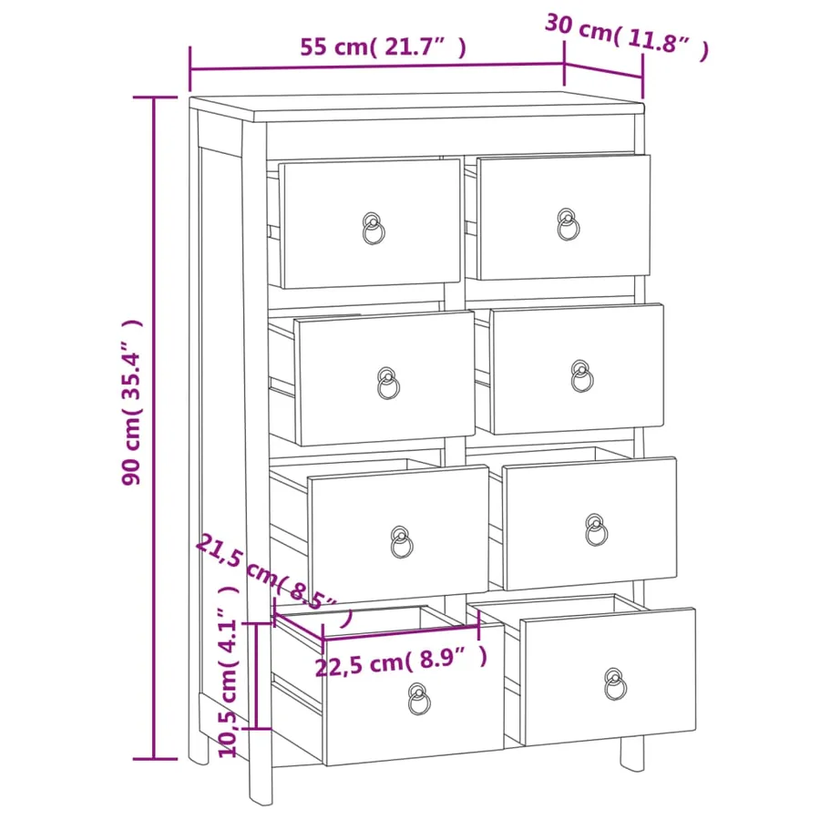 Commode 55x30x90 cm Bois massif de teck - 8