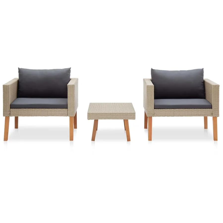 Salon de jardin 3 pcs avec coussins Résine tressée Beige - 2