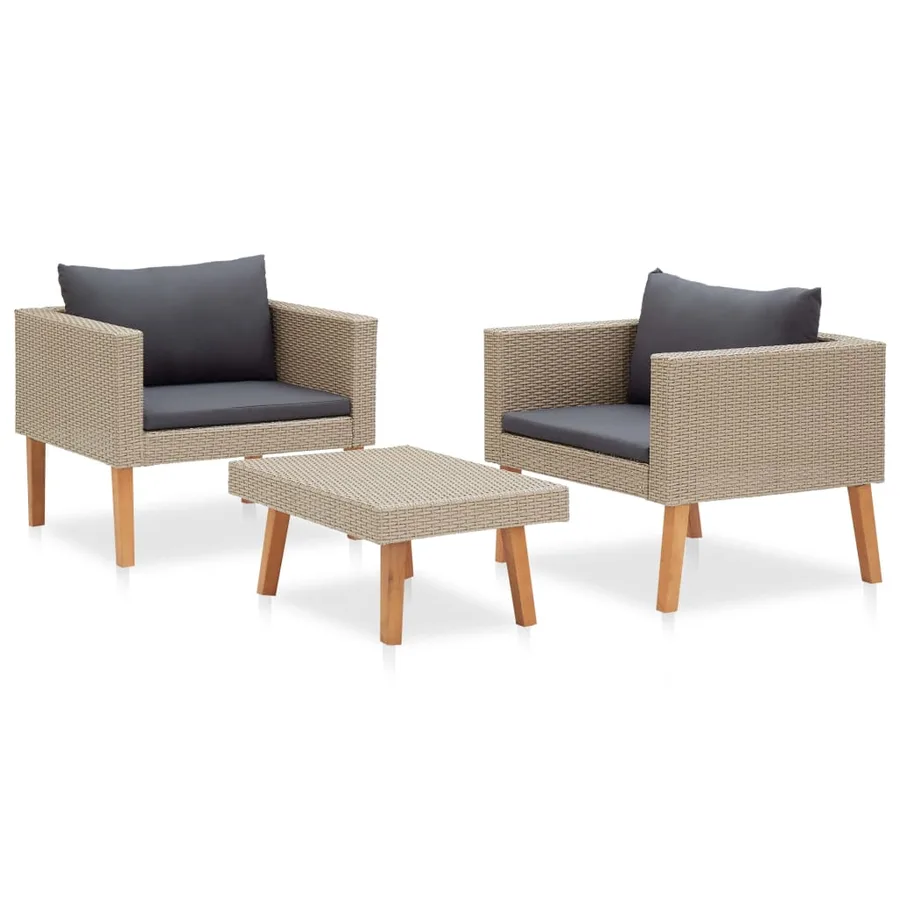 Salon de jardin 3 pcs avec coussins Résine tressée Beige - 3