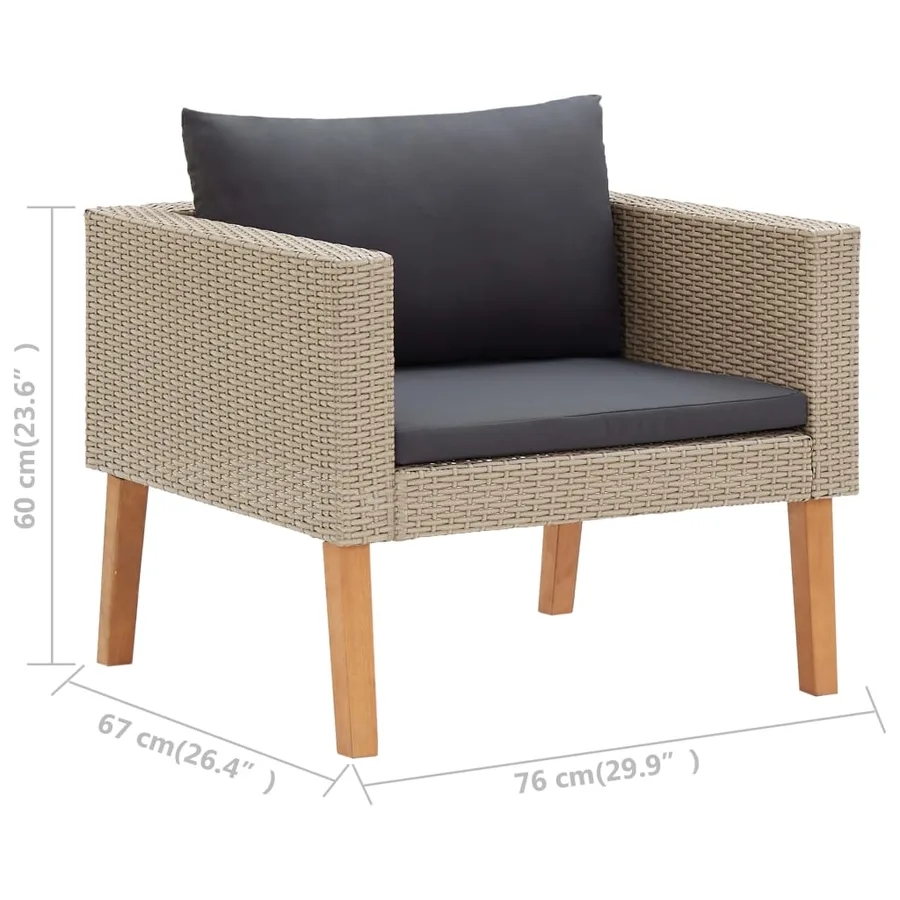 Salon de jardin 3 pcs avec coussins Résine tressée Beige - 9