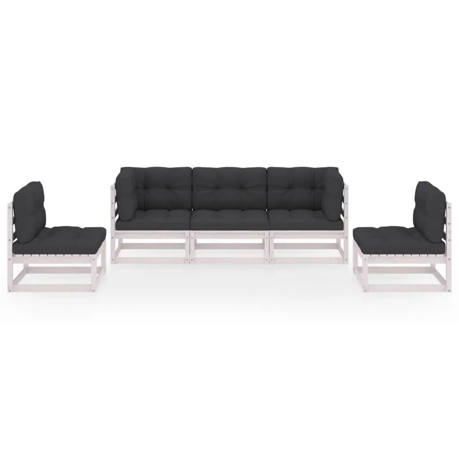 Salon de jardin 5 pcs avec coussins Bois de pin massif - 3