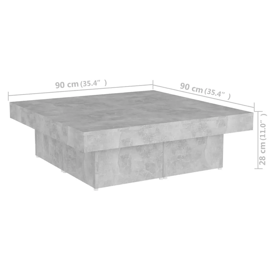 Table basse gris béton 90x90x28 cm bois d'ingénierie - 7