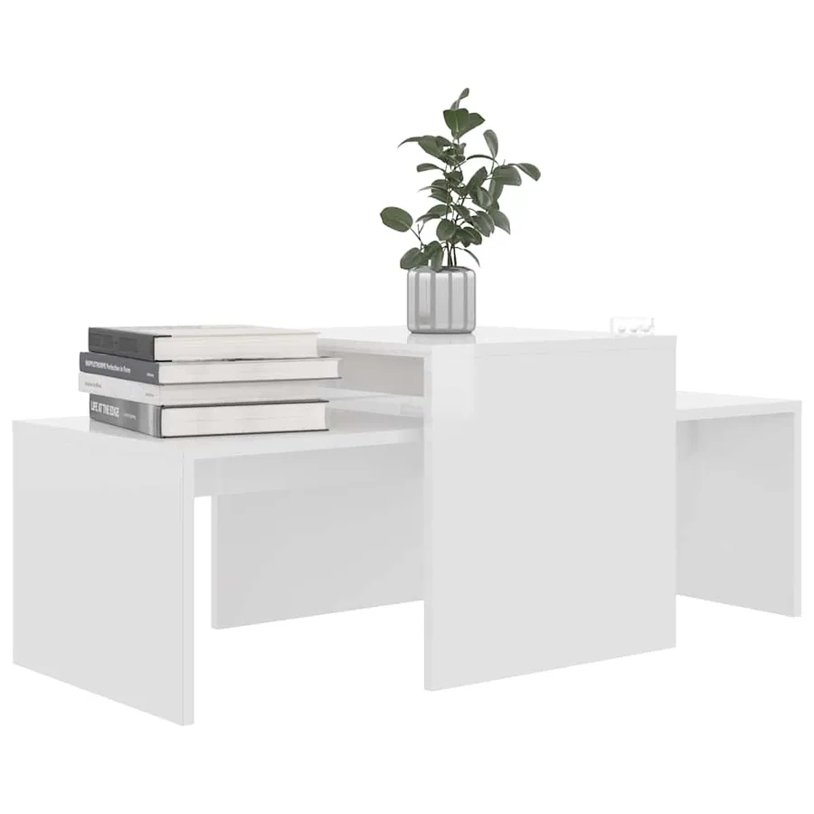Ensemble de table basse Blanc brillant Bois d’ingénierie - 3