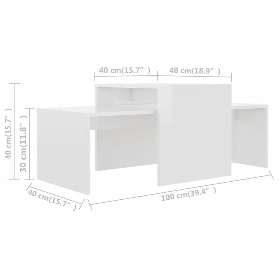 Ensemble de table basse Blanc brillant Bois d’ingénierie - 7