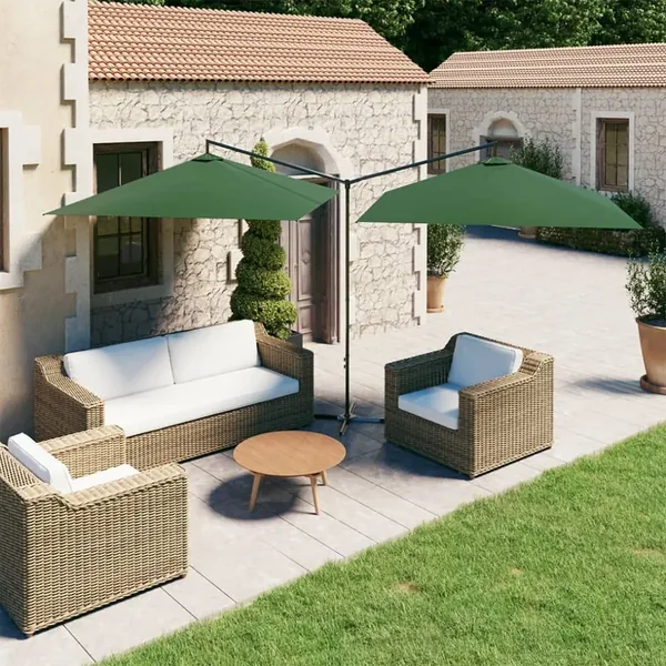 Parasol de jardin double avec mât en acier Vert 600x300 cm