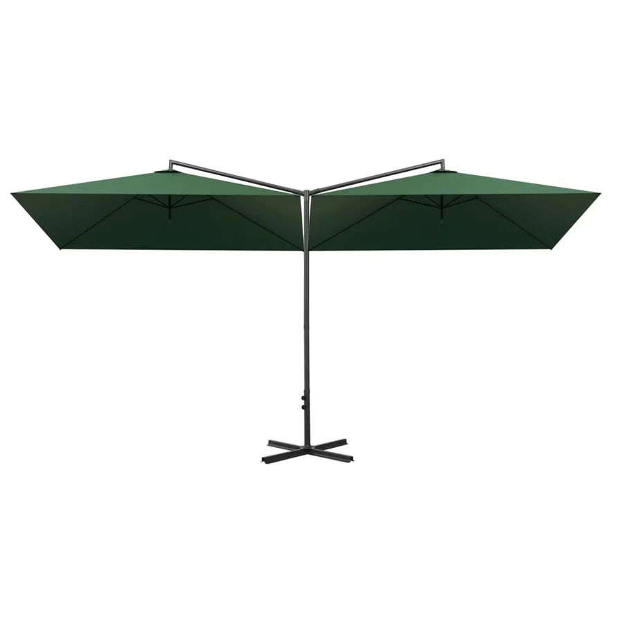 Parasol de jardin double avec mât en acier Vert 600x300 cm - 3