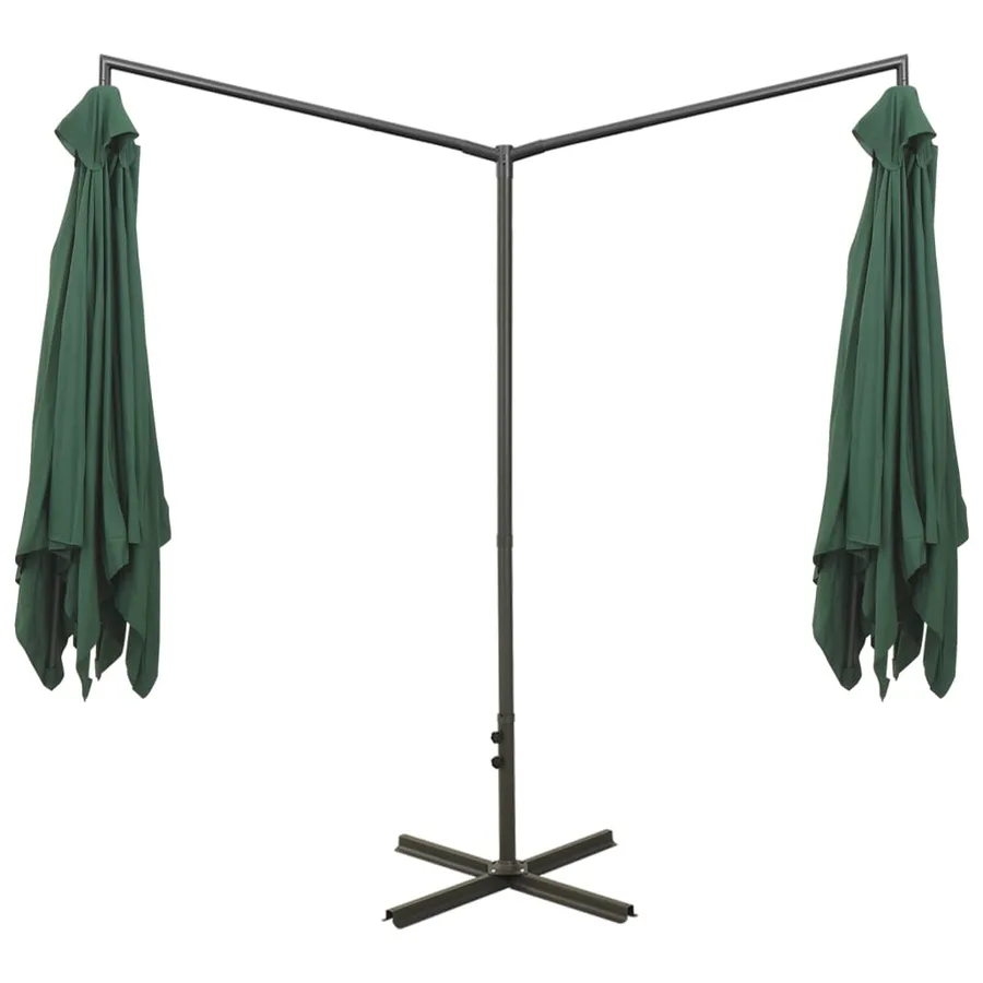 Parasol de jardin double avec mât en acier Vert 600x300 cm - 4