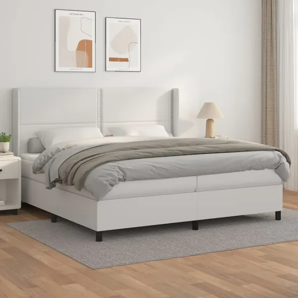 Sommier à lattes de lit avec matelas Blanc 200x200cm Similicuir