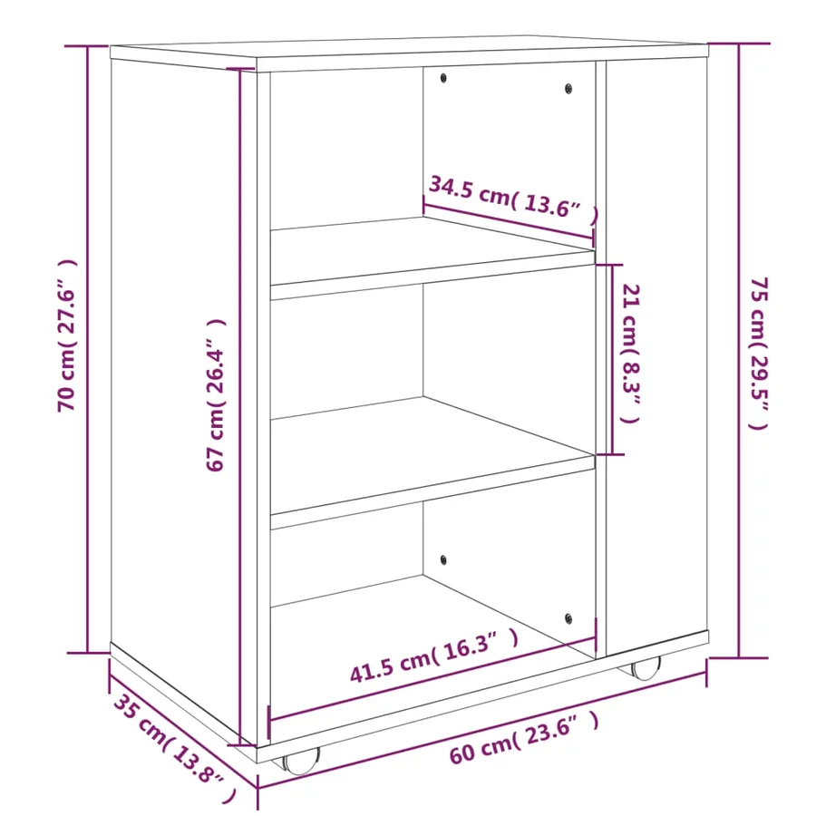 Armoire roulante Chêne fumé 60x35x75 cm Bois d'ingénierie - 10