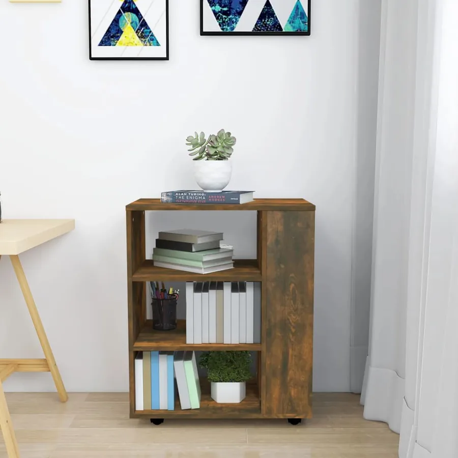 Armoire roulante Chêne fumé 60x35x75 cm Bois d'ingénierie - 4