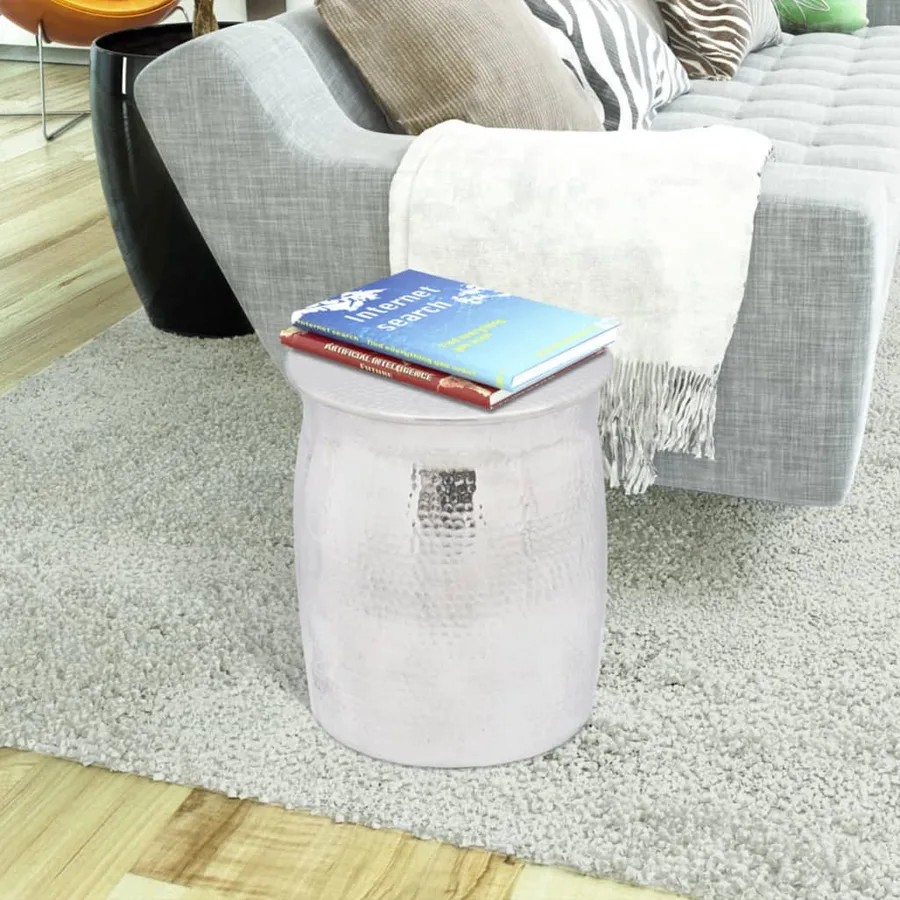Table basse/tabouret martelé en aluminium Argenté - 2