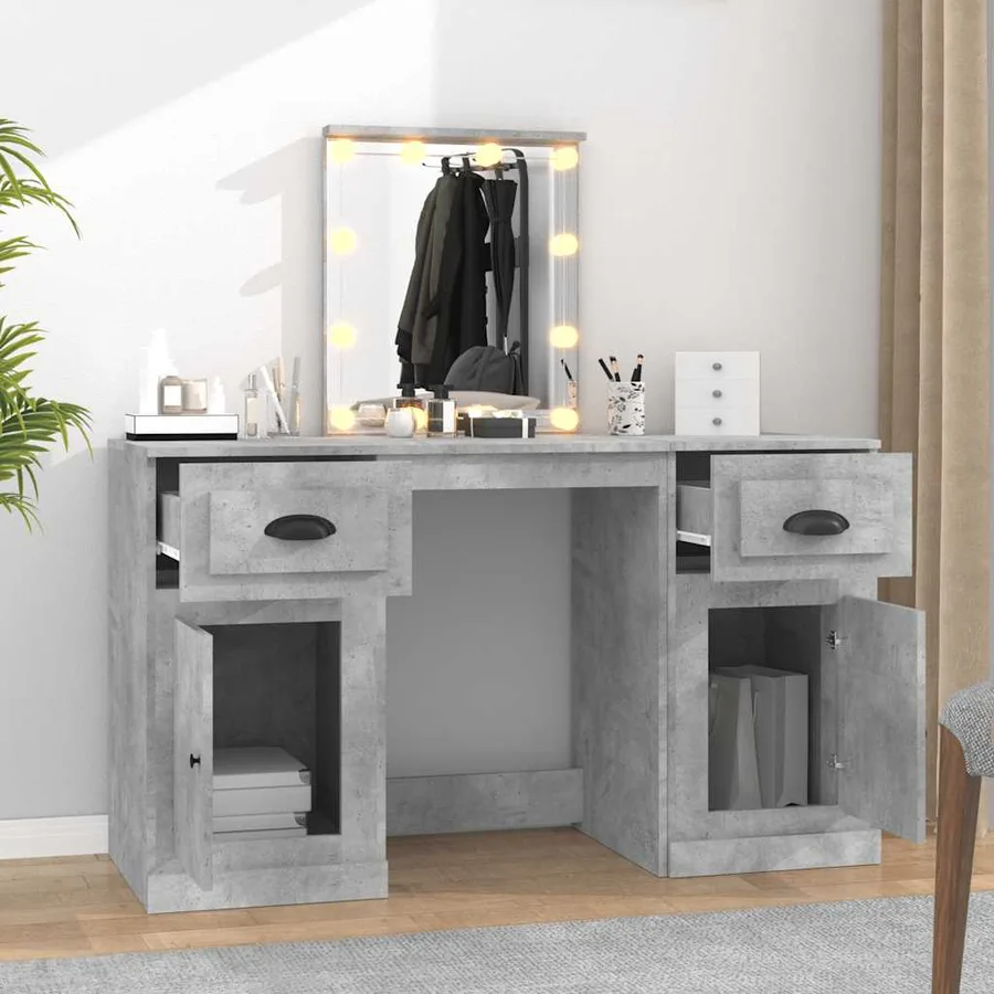 Coiffeuse avec LED gris béton 130x50x132,5 cm - 3