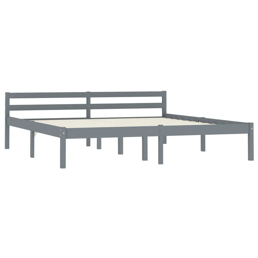 Cadre de lit sans matelas gris bois massif de pin 160x200 cm - 2