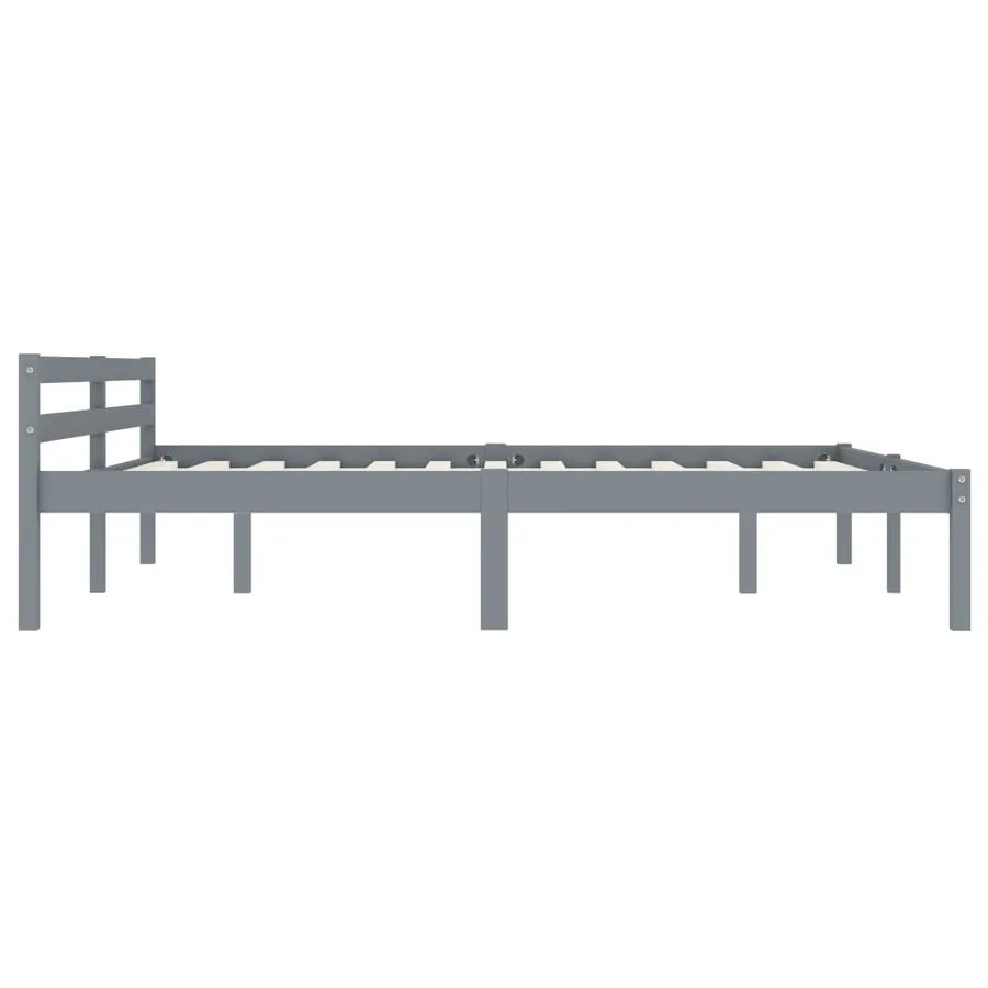 Cadre de lit sans matelas gris bois massif de pin 160x200 cm - 4