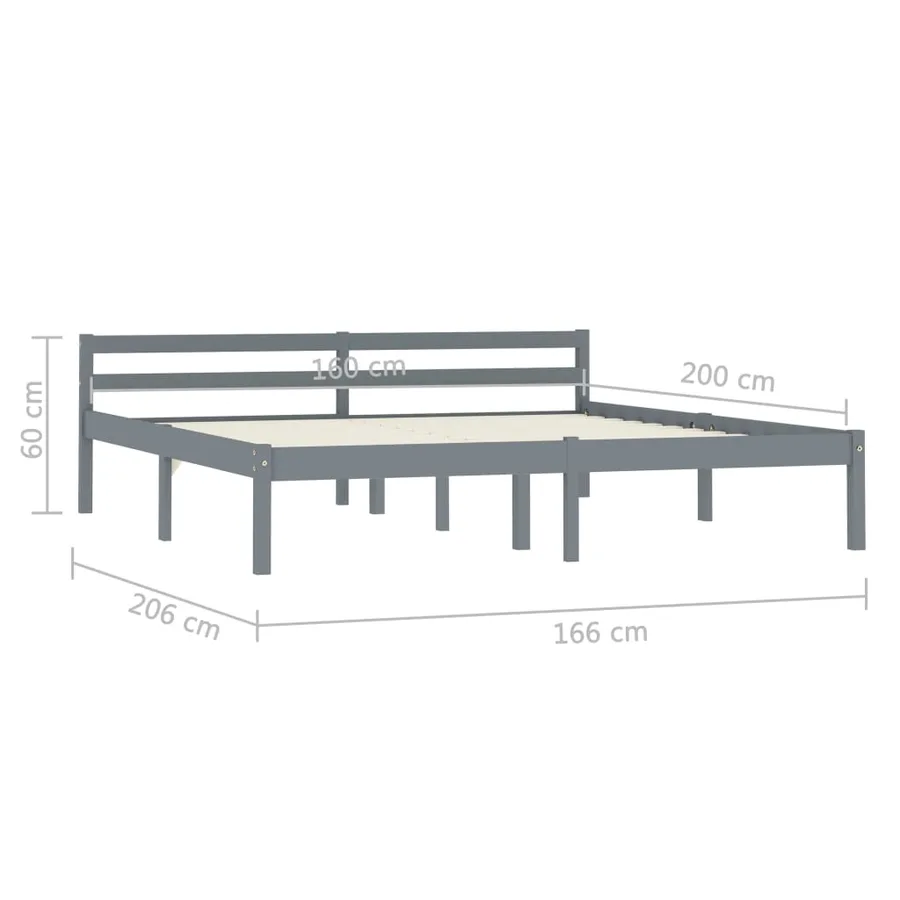 Cadre de lit sans matelas gris bois massif de pin 160x200 cm - 7