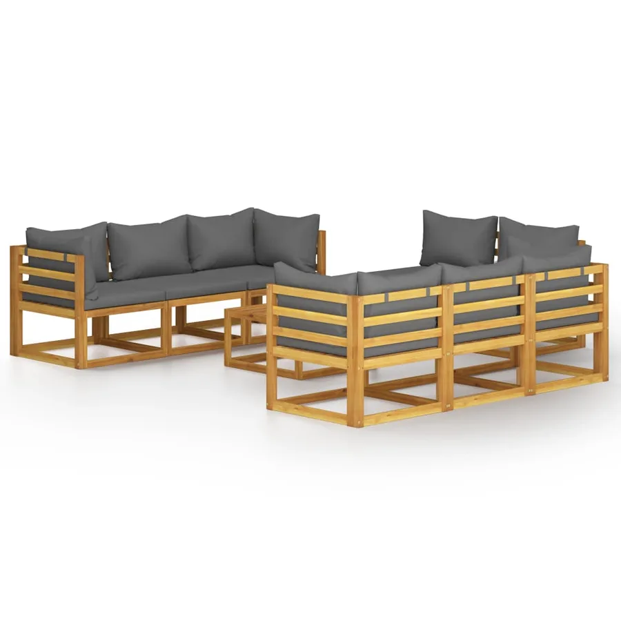 Salon de jardin 9 pcs avec coussin Bois d'acacia solide - 2