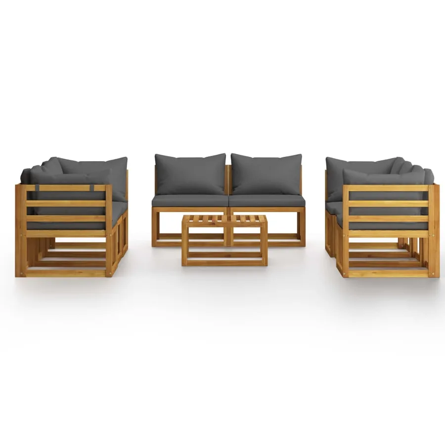 Salon de jardin 9 pcs avec coussin Bois d'acacia solide - 3