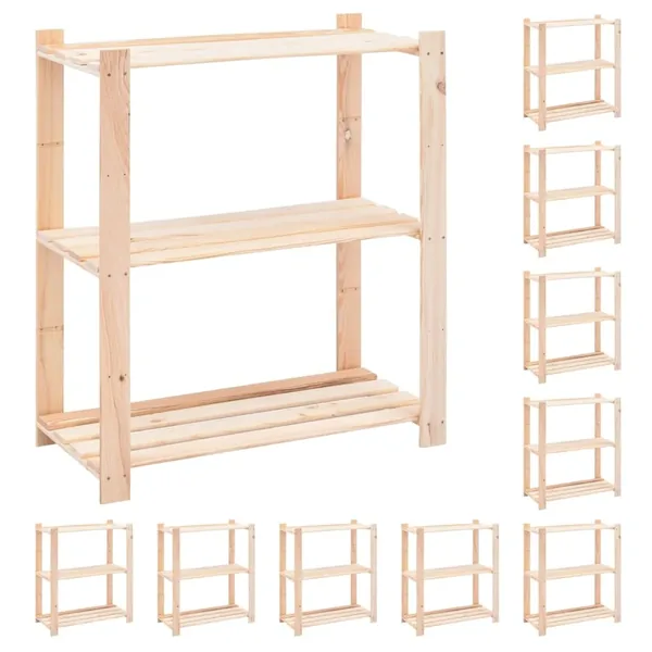 Étagères de rangement à 3 niveaux 10 pcs 80x38x90 cm Pin 150 kg