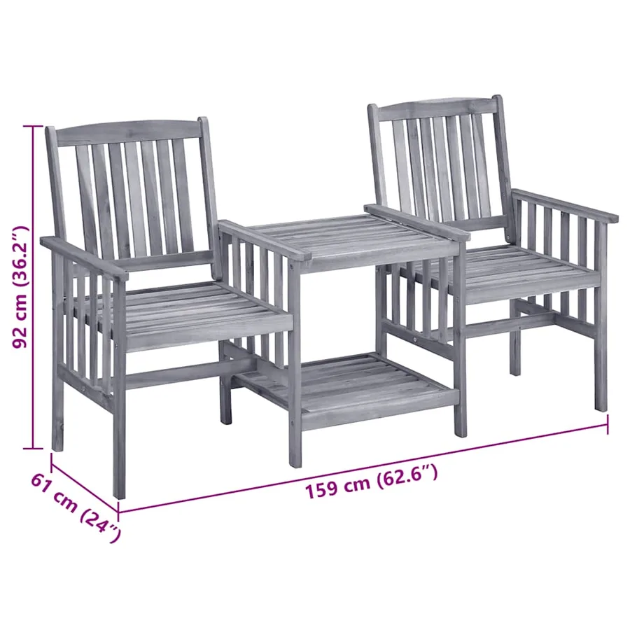 Chaises de jardin avec table à thé et coussins Acacia solide - 11