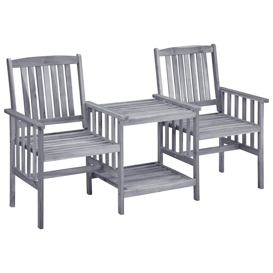 Chaises de jardin avec table à thé et coussins Acacia solide - 2