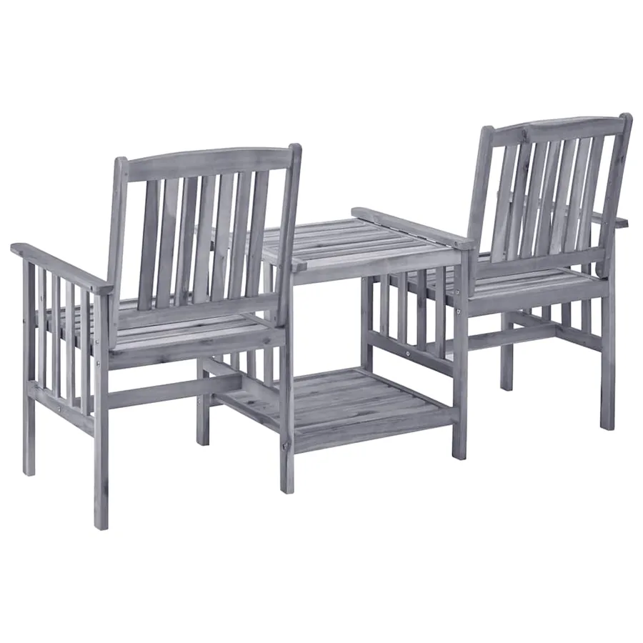 Chaises de jardin avec table à thé et coussins Acacia solide - 3