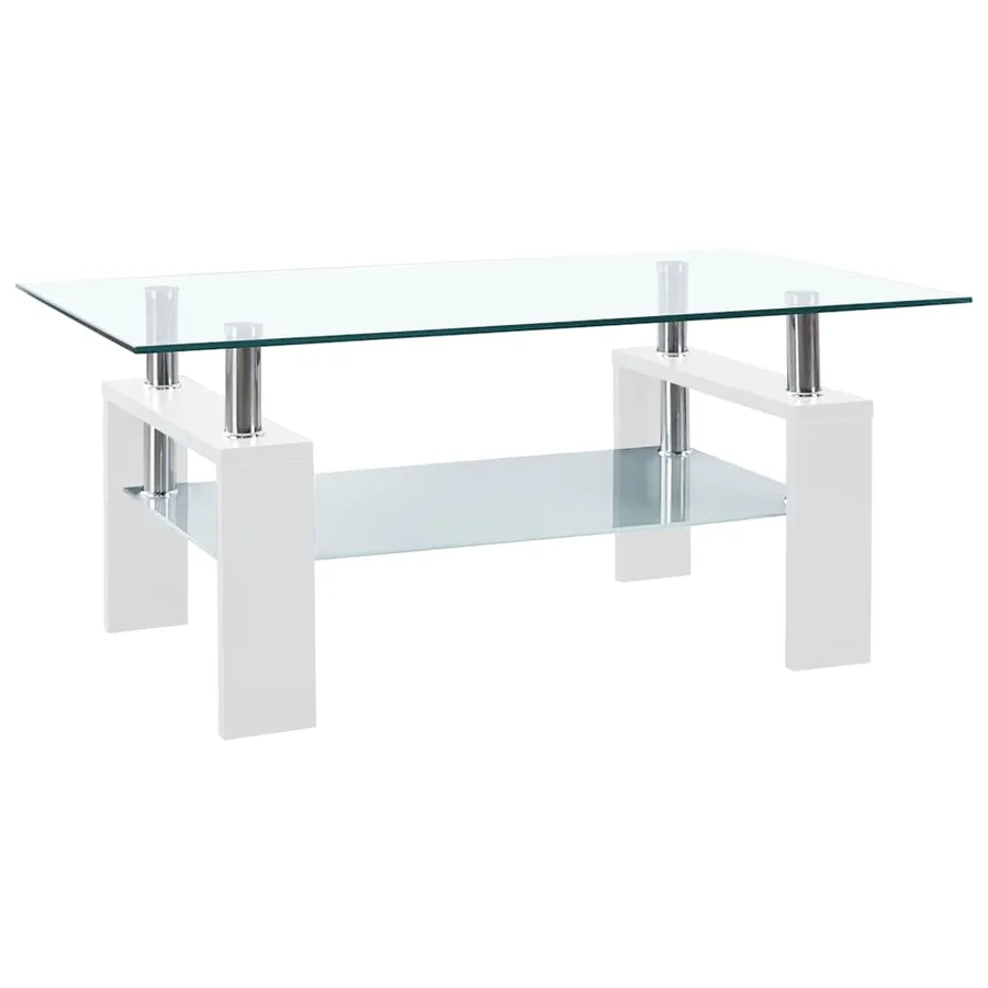 Table basse Blanc et transparent 95x55x40 cm Verre trempé - 2