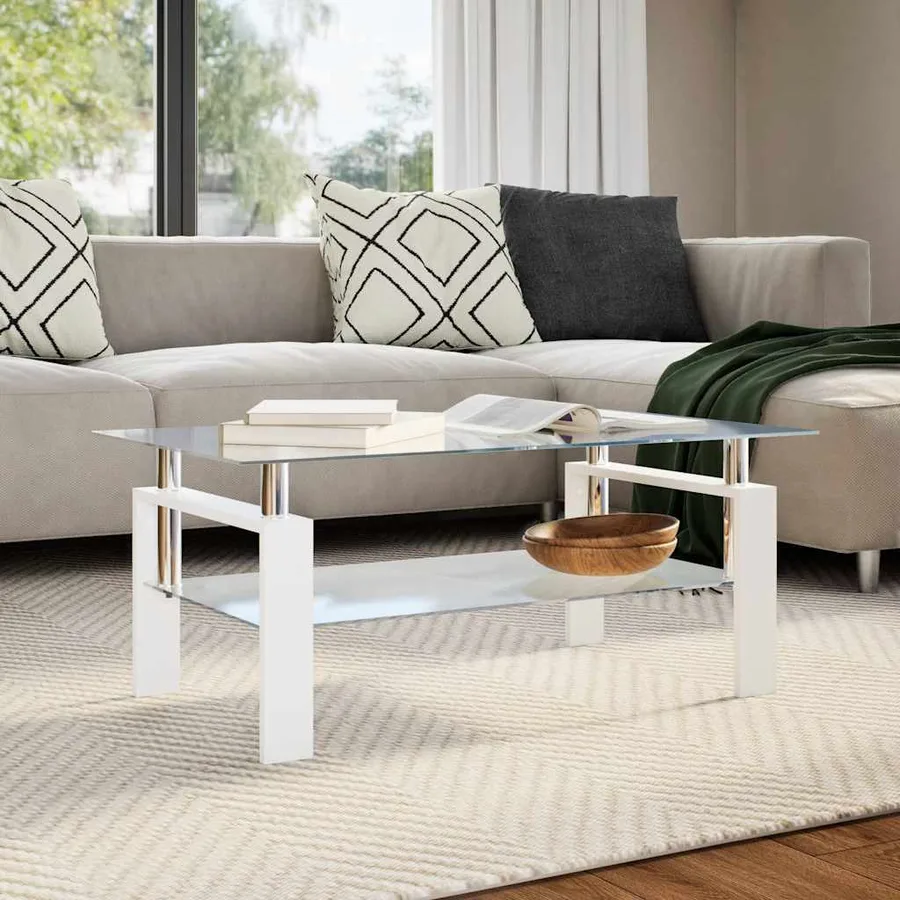 Table basse Blanc et transparent 95x55x40 cm Verre trempé - 3