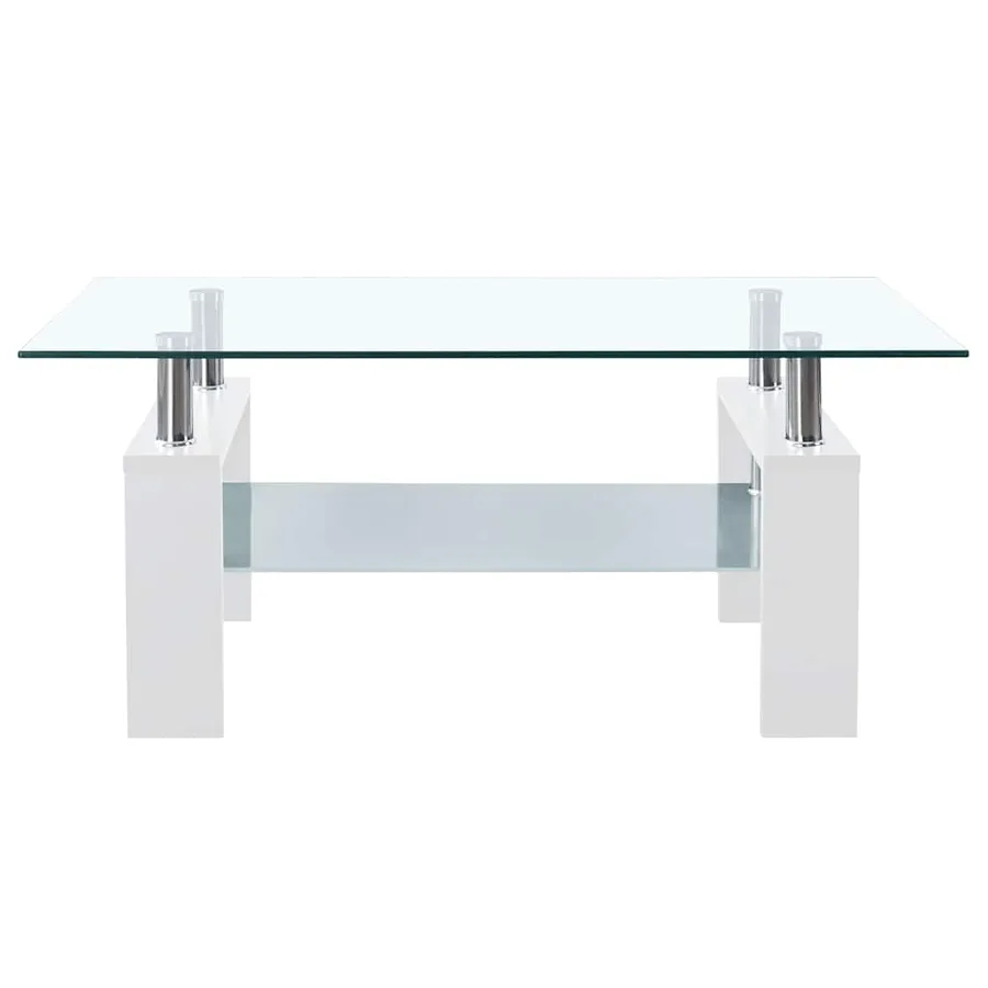 Table basse Blanc et transparent 95x55x40 cm Verre trempé - 4
