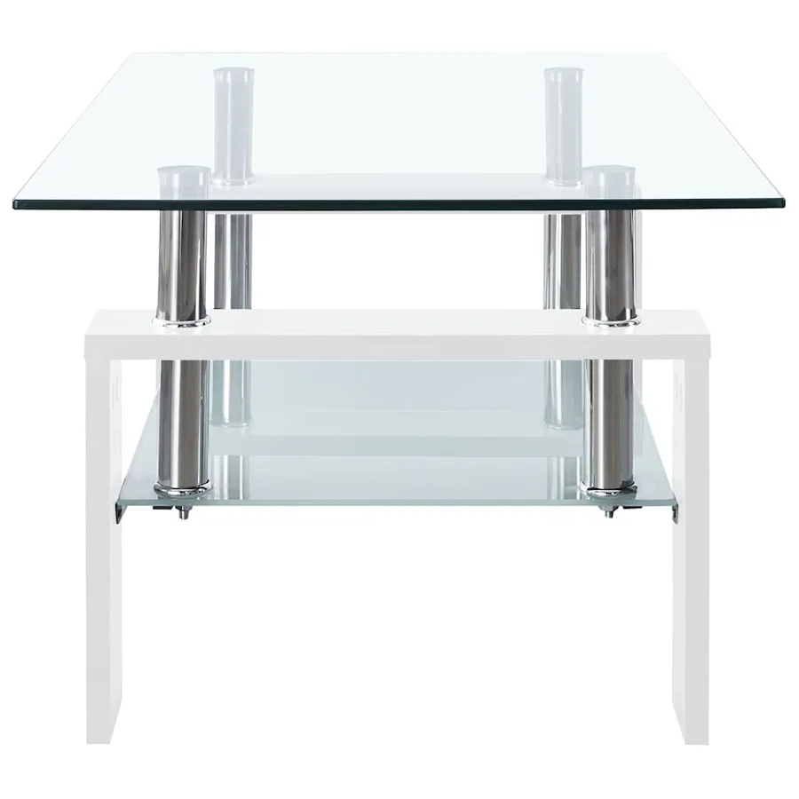 Table basse Blanc et transparent 95x55x40 cm Verre trempé - 5