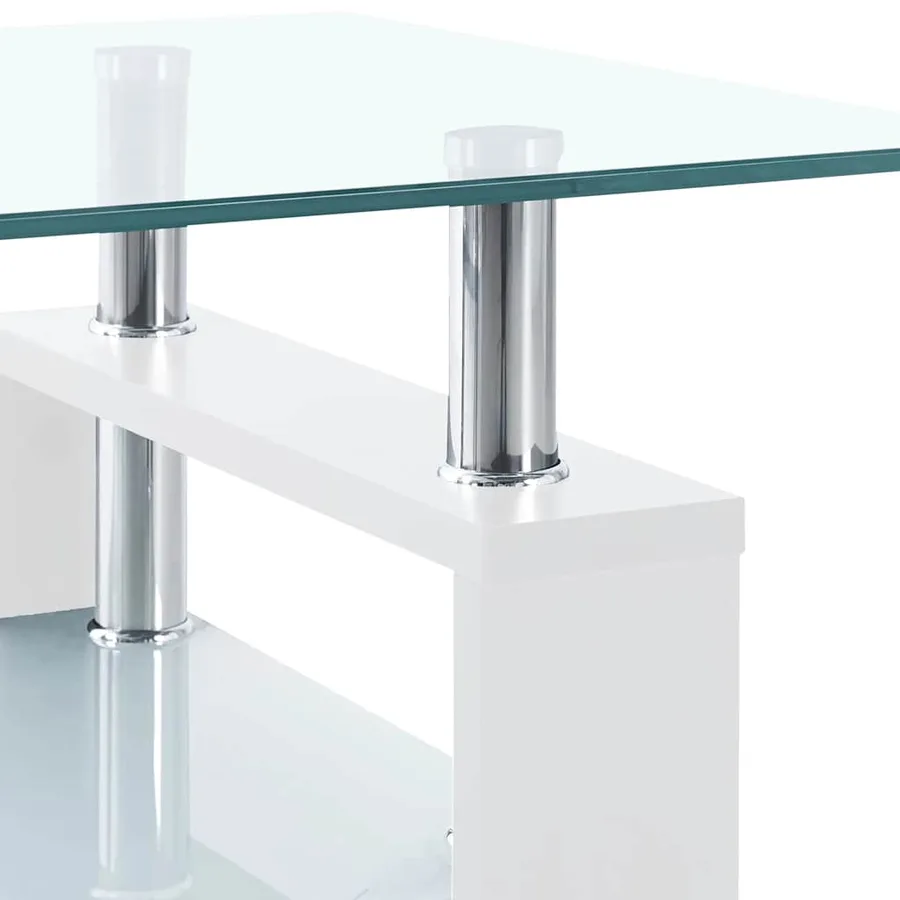 Table basse Blanc et transparent 95x55x40 cm Verre trempé - 6