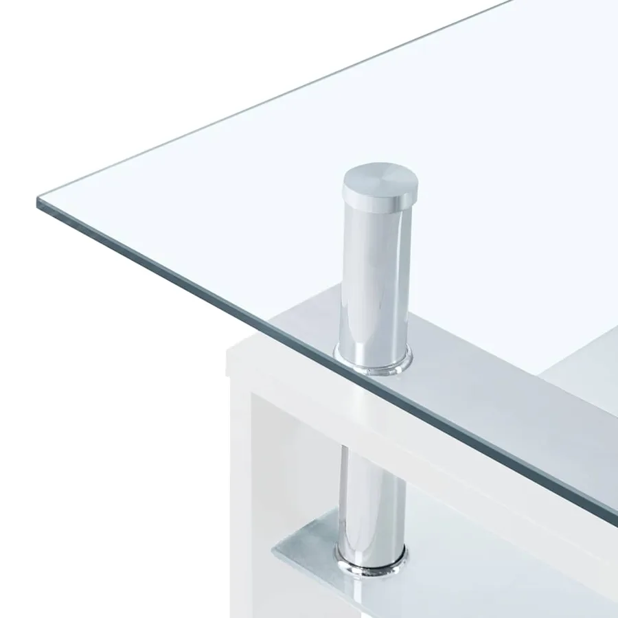 Table basse Blanc et transparent 95x55x40 cm Verre trempé - 7