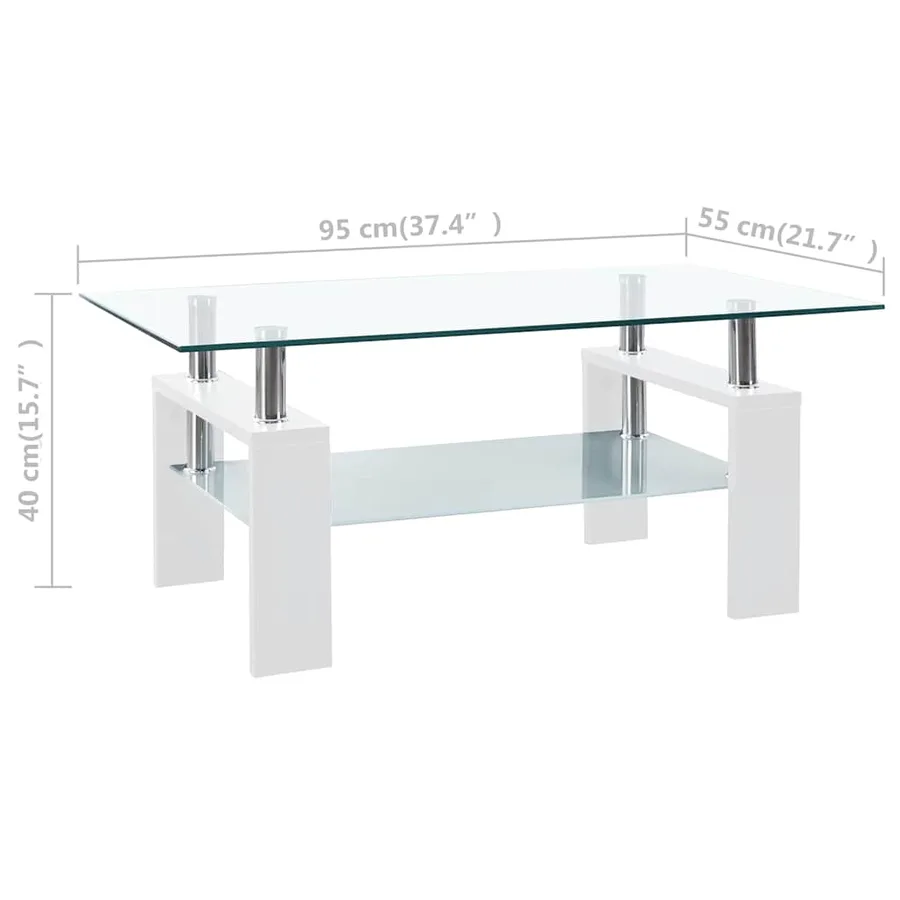 Table basse Blanc et transparent 95x55x40 cm Verre trempé - 8