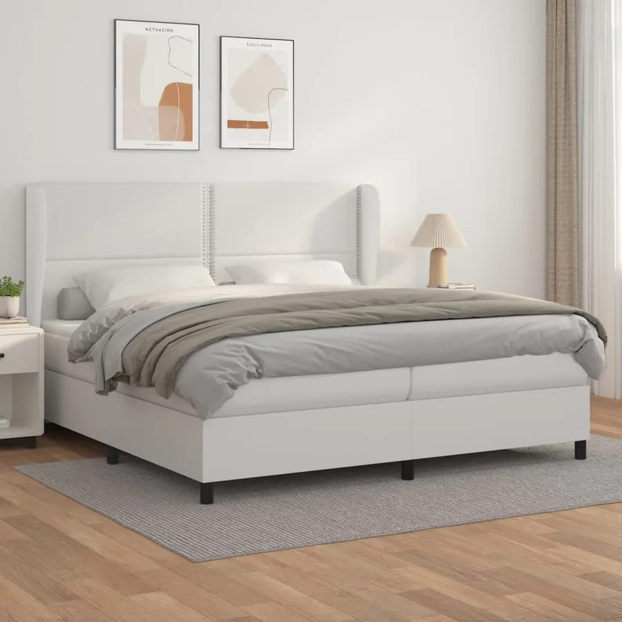Sommier à lattes de lit avec matelas Blanc 200x200cm Similicuir