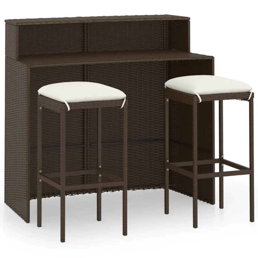 Ensemble de bar de jardin avec coussins 3 pcs Marron - 2
