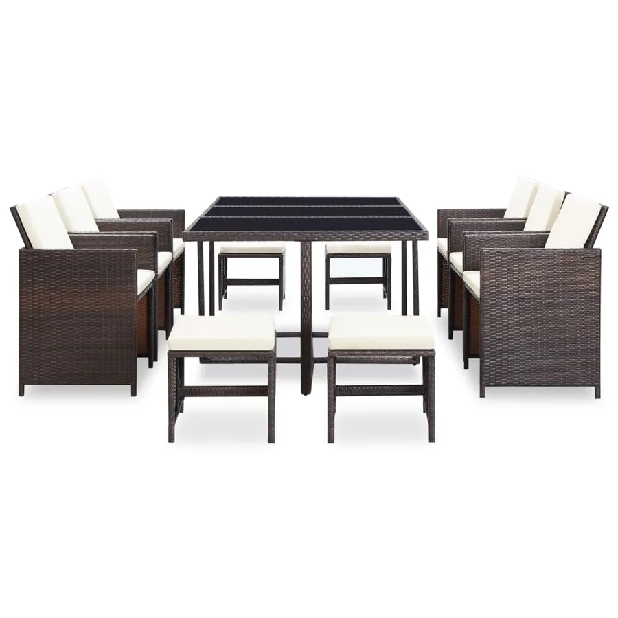 Ensemble à manger d'extérieur et coussins 11 pcs résine tressée - 2