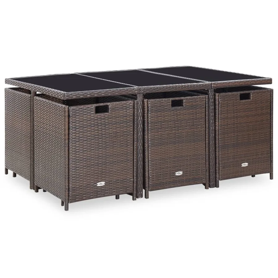 Ensemble à manger d'extérieur et coussins 11 pcs résine tressée - 4