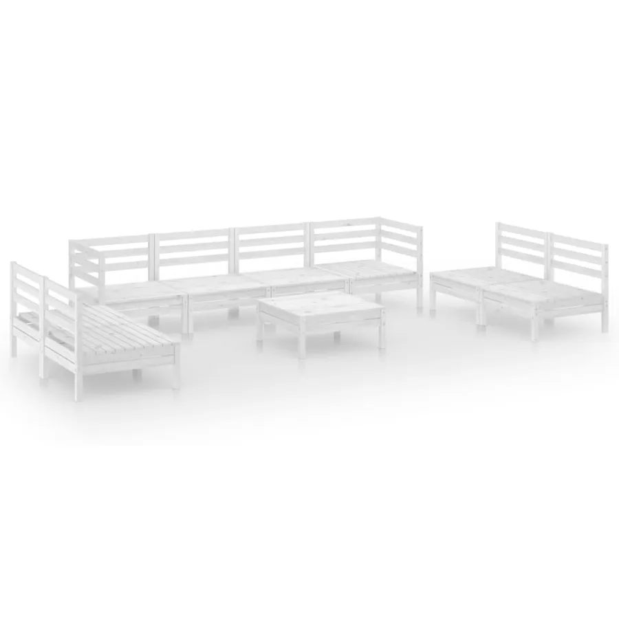 Salon de jardin 9 pcs Blanc Bois de pin massif - 2