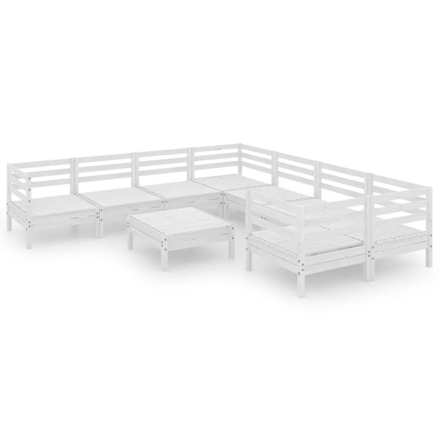 Salon de jardin 9 pcs Blanc Bois de pin massif - 2
