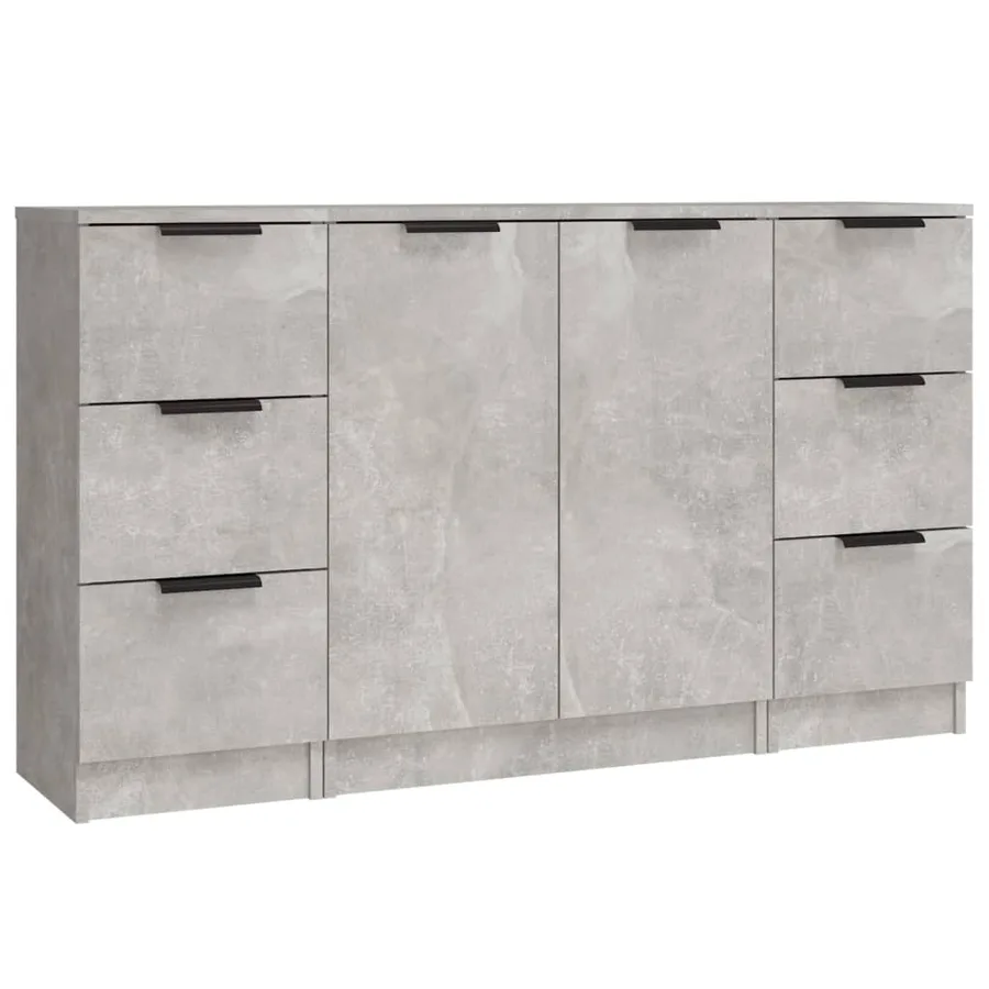 Buffets 3 pcs gris béton bois d'ingénierie - 2