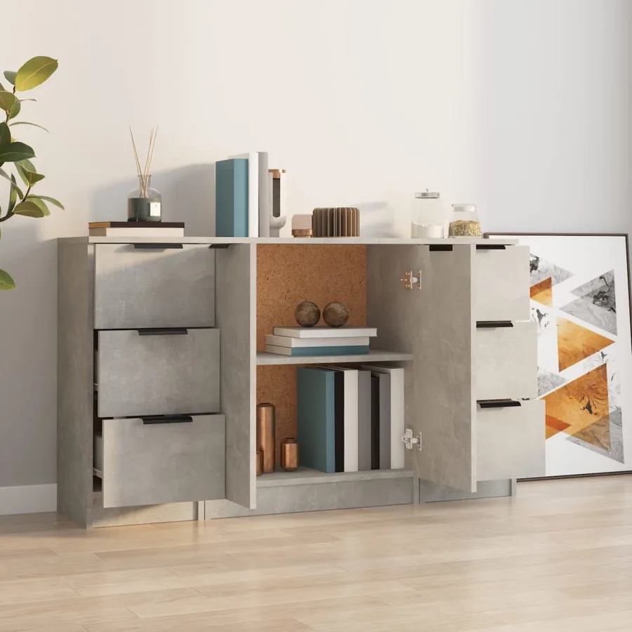 Buffets 3 pcs gris béton bois d'ingénierie - 3