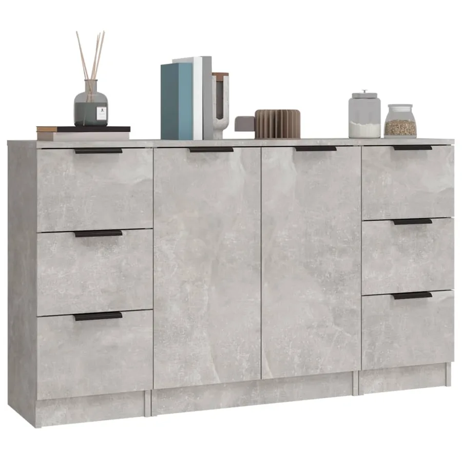 Buffets 3 pcs gris béton bois d'ingénierie - 4