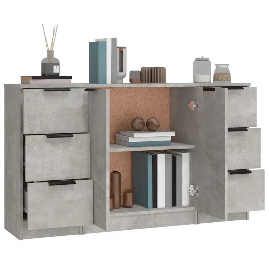 Buffets 3 pcs gris béton bois d'ingénierie - 5