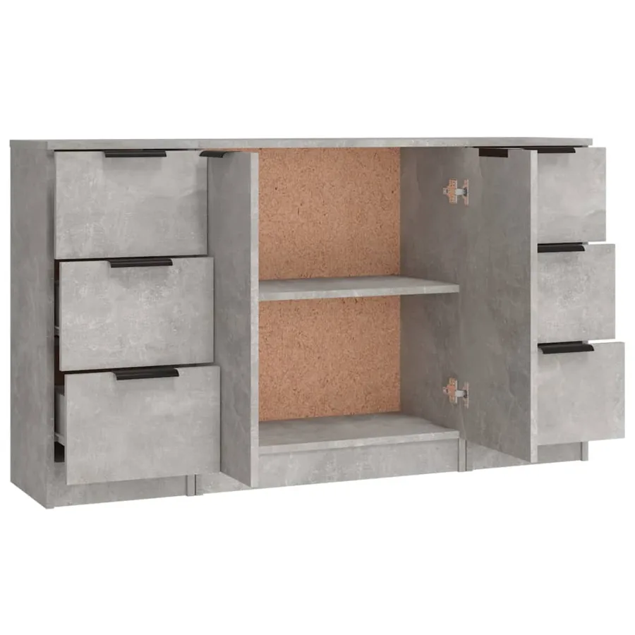 Buffets 3 pcs gris béton bois d'ingénierie - 6