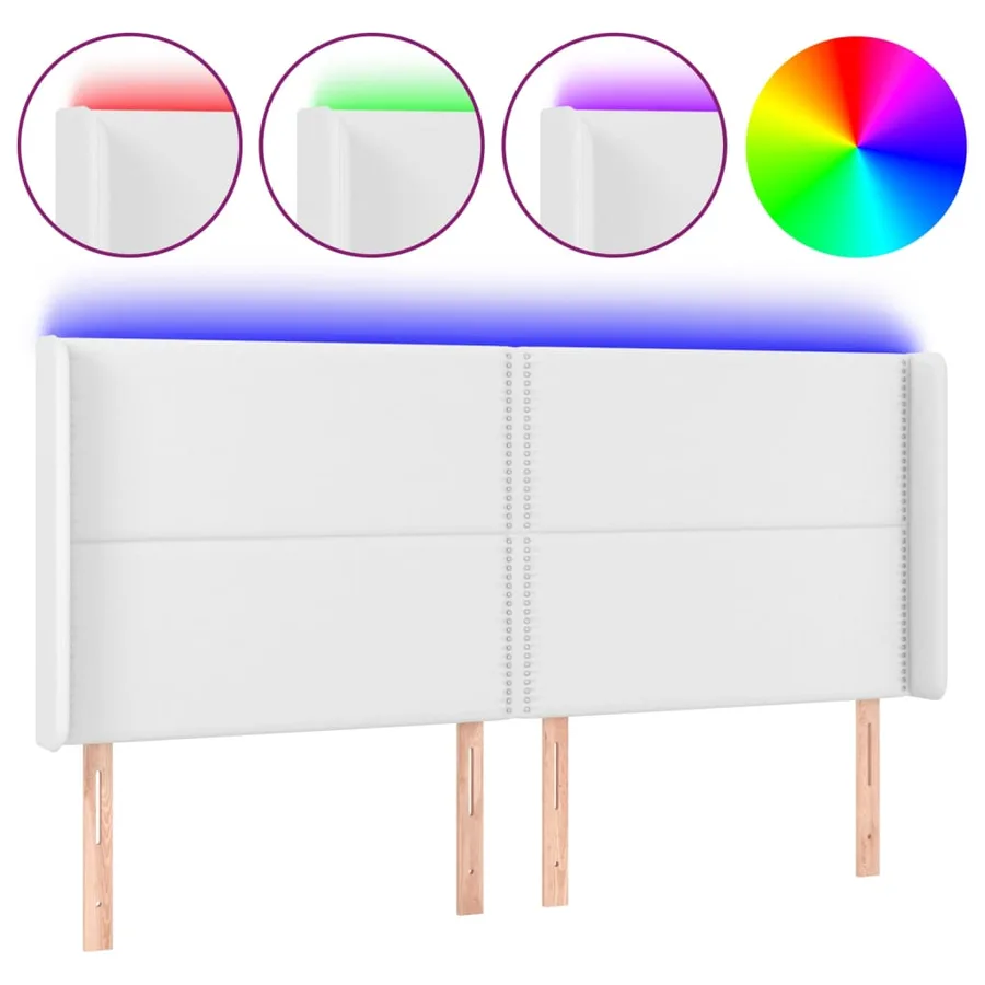 Tête de lit à LED Blanc 203x16x118/128 cm Similicuir - 2