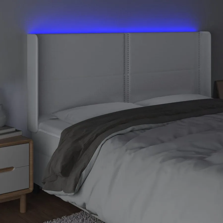Tête de lit à LED Blanc 203x16x118/128 cm Similicuir - 4
