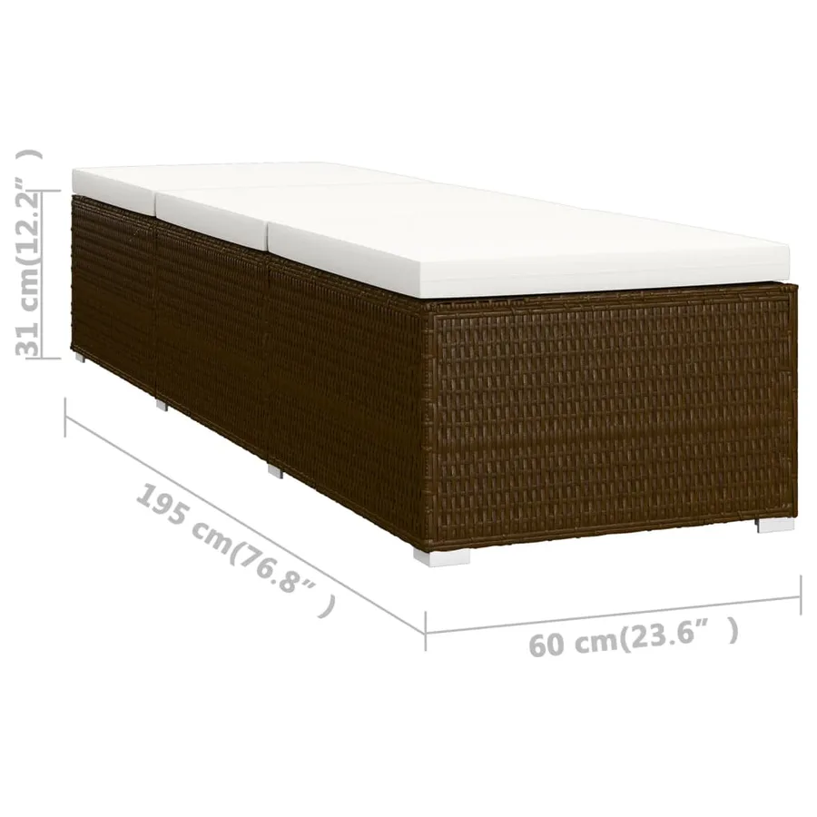 Chaise longue avec coussin et table à thé résine tressée marron - 13