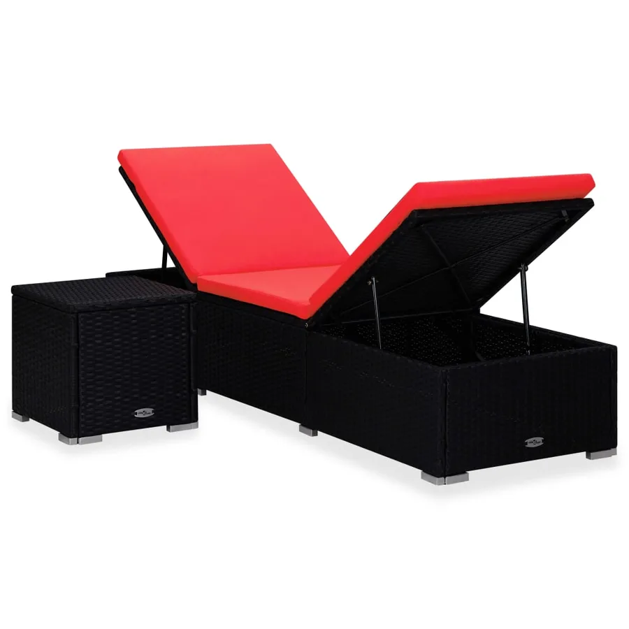 Chaise longue avec coussin et table à thé résine tressée marron - 16