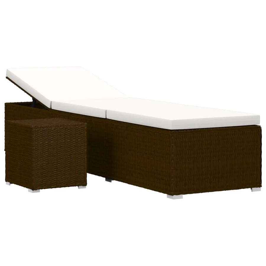 Chaise longue avec coussin et table à thé résine tressée marron - 2